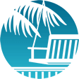 Logo Stencil illustration of Porch, with palm branches and rocking bench