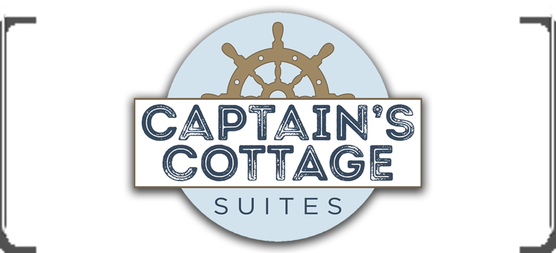 Captains Cottage Grand Haven logo with ship helm illustration